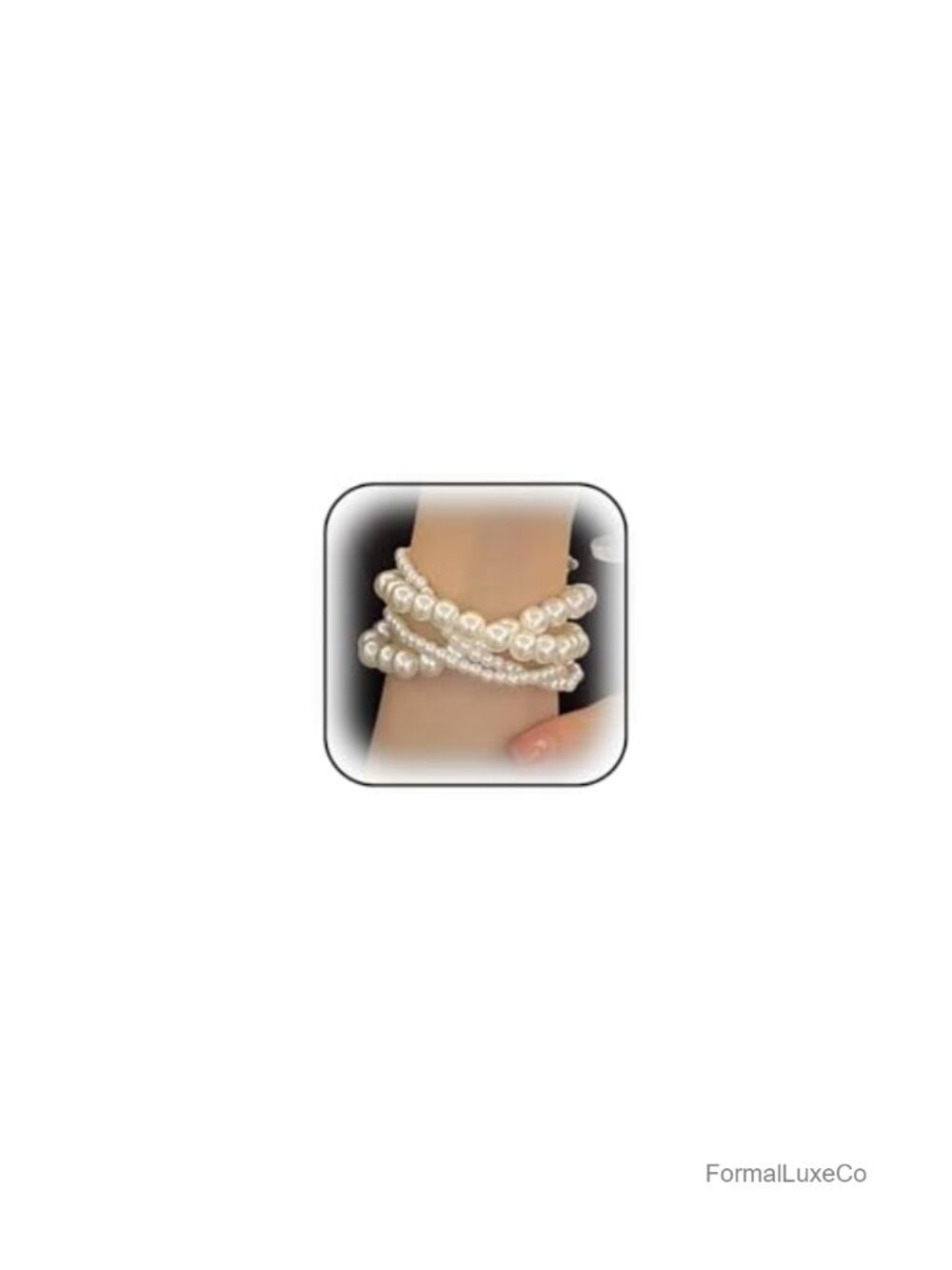 6-Piece Layered White Pearl Bracelet Set Stretch Strand Bangles Dainty